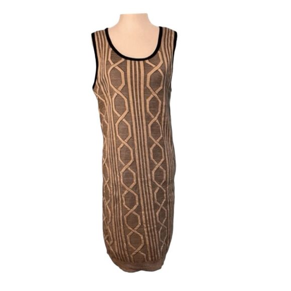 Say What? Sweater Dress Black Tan Knit Geometric Shape Print Sleeveless Lightwei - Picture 1 of 5
